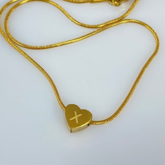 Gold Plated Stainless Steel Heart Initial Letter Necklace - Picture 15 of 16